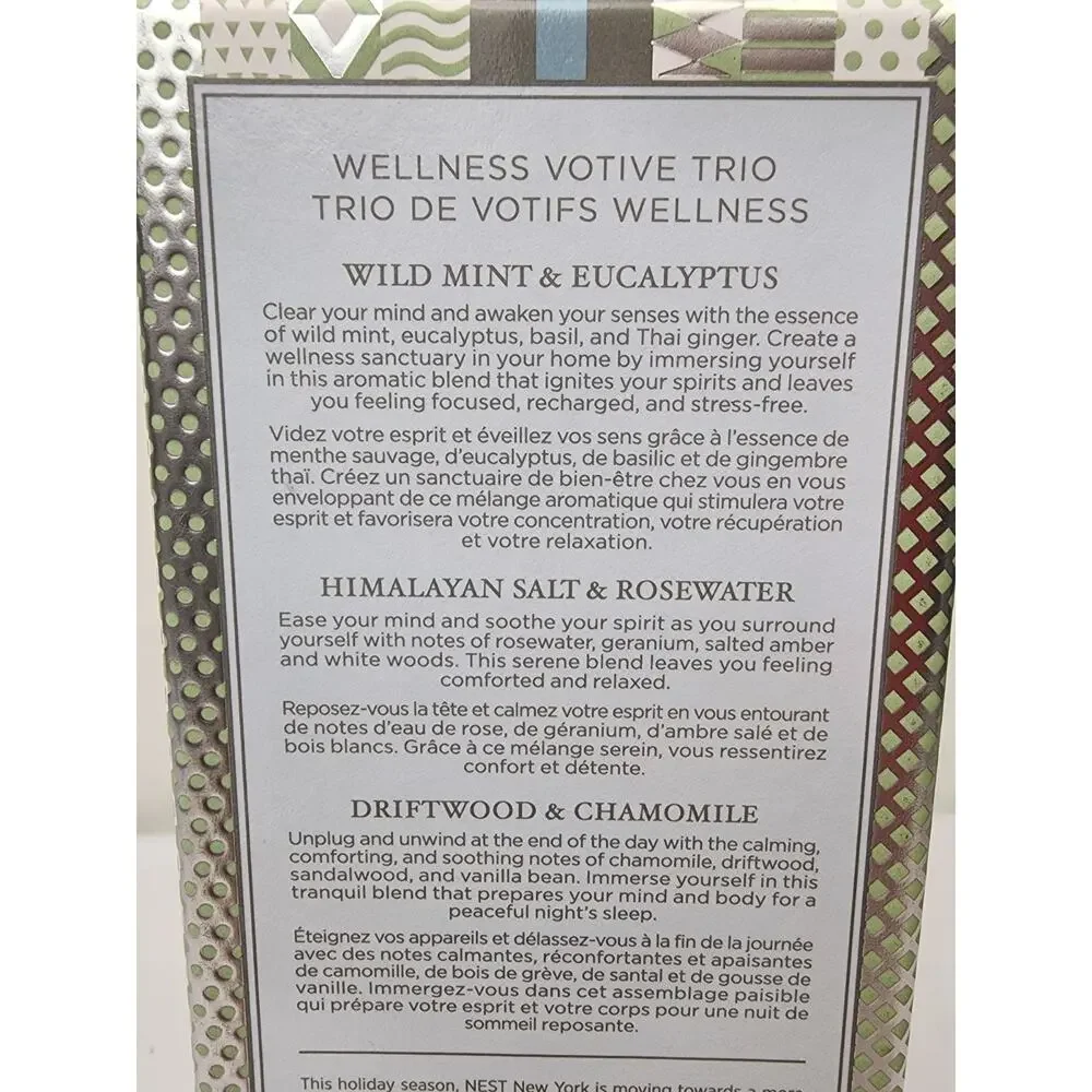 NEST 3 Scented Candle Wellness Votive Mint Eucalyptus Himalayan Salt Rosewater